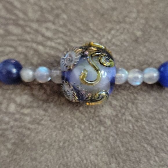 HANDMADE Labrodite Cat's Eye Lampwork Focal Beaded Princess Necklace - Picture 6 of 9